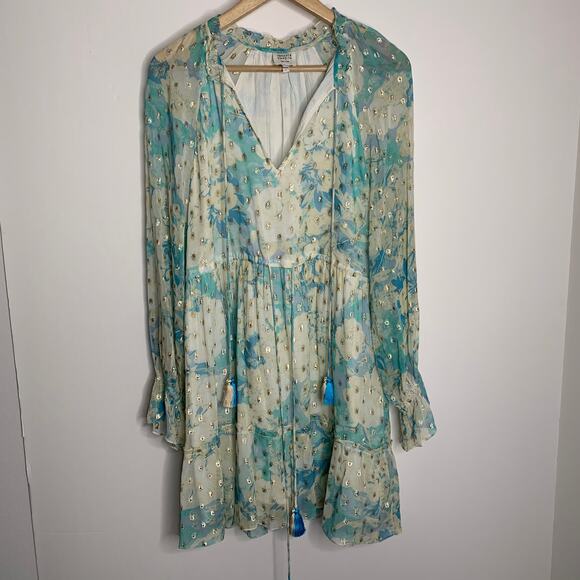 Hemant & Nandita Turquoise Blush Metallica Georgette Mini Dress Medium - Picture 3 of 16